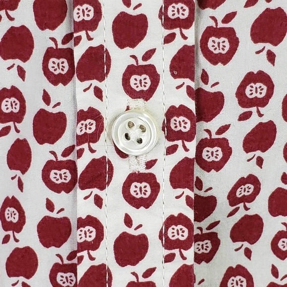 Talbots Button Down Shirt Novelty Print Apple Size 14 P Teacher Cotton LS - Picture 9 of 11